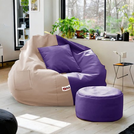 Purple Bean Bag Cover Chair with Footrest Cover Without Beans XXXL Faux  Leather