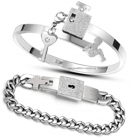 Lock Bracelet and Key Necklace Set for Couples Jewelry - Stainless Steel  Heart Bangle for Men and Women
