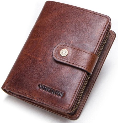 CONTACTS Genuine Leather Men‘s Wallet Short Purse For Men Coin Pocket  Wallets Male Portmane