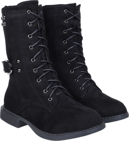 Buy SHUZ TOUCH Black Lace Up High Ankle Boots Online