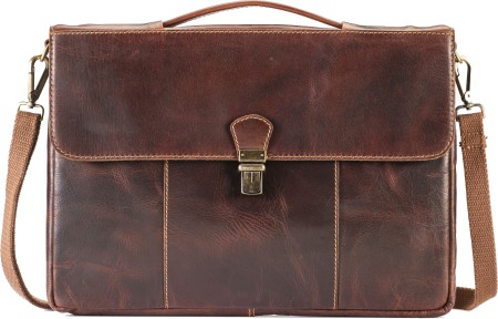 Solid BROWN PICCO MASSIMO Leather Laptop Messenger Bag, Size: 40 * 6 * 29 cm
