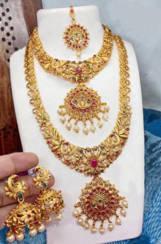 Nagneshi Art_Adorable Necklace Set for Women,Matte Finish Bridal Jewellery  Set, Wedding Collection Necklace Earring, for Women-3 Neckless, 1 Pair