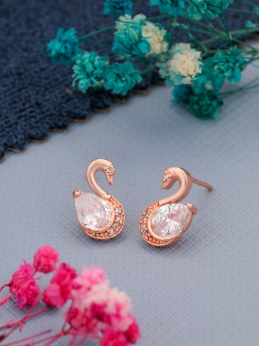 Golden Round Bezel Set Fancy Stud Earrings Rose Gold For Gift