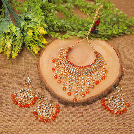 Orange color necklace set cheap