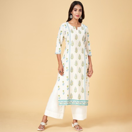 RANGMANCH BY PANTALOONS Women Black & White Printed Straight Kurta Price in  India, Full Specifications & Offers