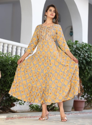 Buy Yellow Colour Flower Printed Rayon Kurti With Pant and Dupatta Online  in India - Etsy