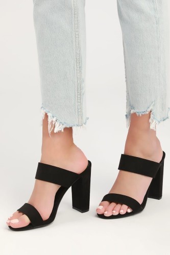Ladies Leather Heel Slippers - Black | Konga Online Shopping