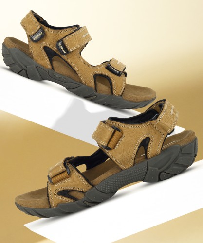 Buy WOODLAND Grey Mens Leather Velcro Closure Sandals | Shoppers Stop