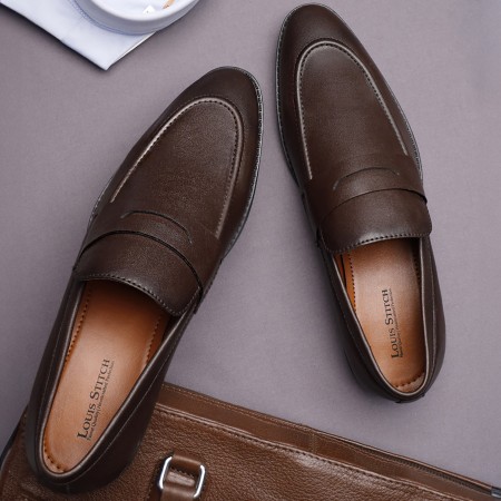 Louis Stitch Men Black Italian Leather Formal Brogues Shoes
