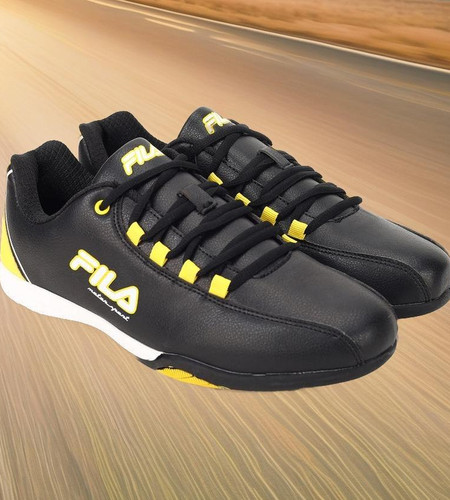 Black and gold fila trainers deals