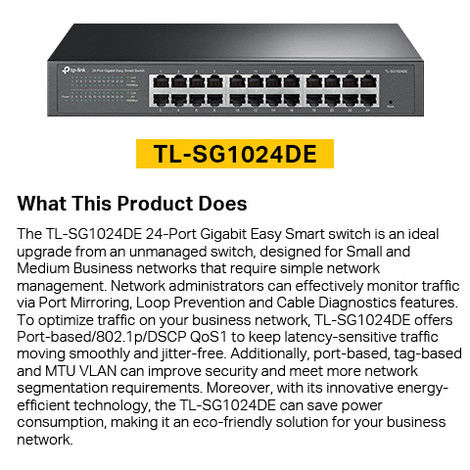 TP-Link TL-SG1024DE Gigabit Unmanged Smart 24 Ports 1000 Mbps
