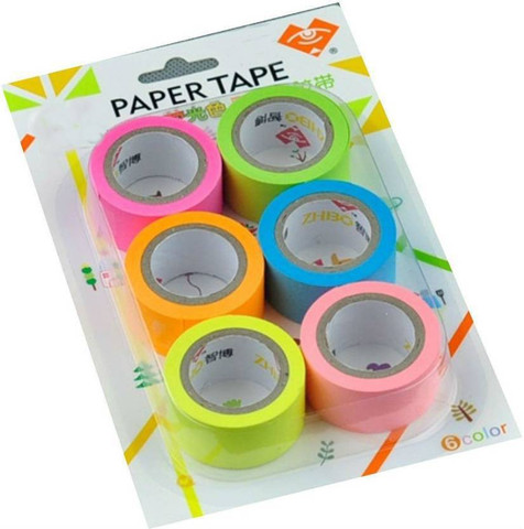 PAPYRUS Neon Color Adhesive Paper Tape (Set of 6) - Neon Color