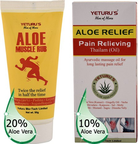 YETURU'S Aloe Muscle Rub (Aloe Vera 20%) 50gms & Aloe Relief Pain Relieving  Oil (Aloe Vera 10%) 80ml Price in India - Buy YETURU'S Aloe Muscle Rub (Aloe  Vera 20%) 50gms &