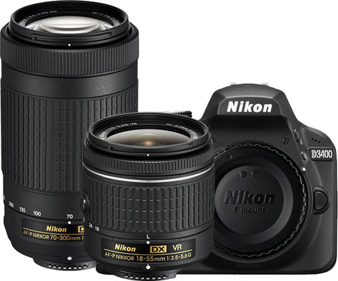 NIKON D3400 DSLR Camera Body with Dual Lens: AF-P DX NIKKOR 18-55