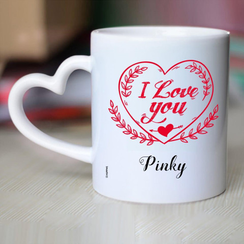 HUPPME I Love You Pinky Heart Handle Ceramic Coffee Mug Price in
