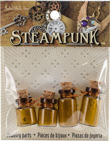 Solid Oak Steampunk Glass Accents 4 Per Package - Poison Bottle