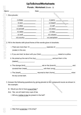 Grade 3 English Grammar Language Worksheets-CBSE/ICSE-With Answer Key