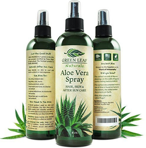 Generic Green Leaf Naturals Organic Aloe Vera Gel Spray For Skin, Hair,  Face, After Sun Care And Sunburn Relief - 99.8% Organic - 100% Pure And  Natural Skin Care Moisturizer - Unscented,