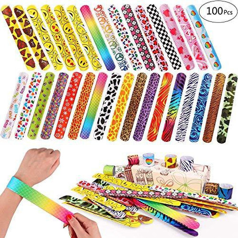 Super Z Outlet Slap Bracelets - 72 Pack Colorful Vinyl Retro Bracelets With Hearts & Animal Prints