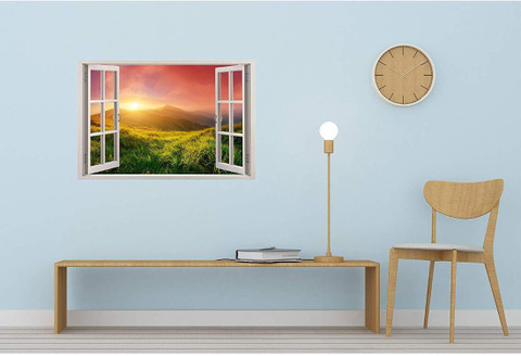 3D Sunrise Airplane Window Wall Decals - 3PCS PVC Peel & Stick Wall Art For Bedroom, Living Room