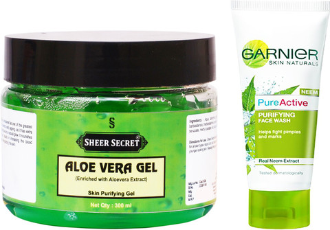 Sheer Secret Aloe Vera Gel 300ml and Garnier Pure Active Neem Face Wash  100ml Price in India - Buy Sheer Secret Aloe Vera Gel 300ml and Garnier  Pure Active Neem Face Wash