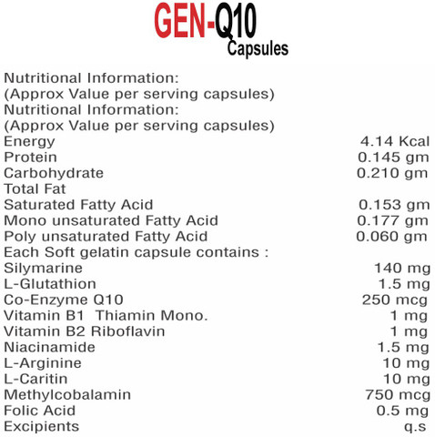 GEN-Q10 Glutathione,Acids & Multivitamins -100 Capsules Price in India