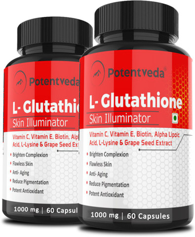 Potentveda L -Glutathione Skin Whitening & Glow 60 capsules (Pack of 2) Price in India