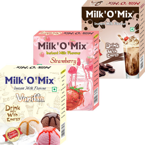 Milk'O'Mix Strawberry, Cold Coffee and Vanilla Flavored Milk