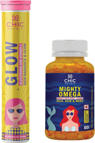 omega 3 and glutathione Chicnutrix Glow & Mighty Omega - Effervescent Glutathione, Vitamin C &  1250mg Omega3 Fish Oil Price in India - Buy Chicnutrix Glow & Mighty Omega