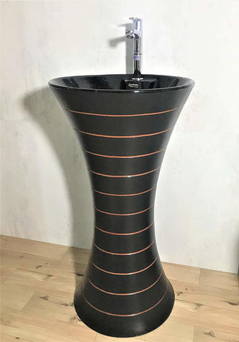 Ceramic One Piece Pedestal Wash Basin Standing Size 16 Inch Round