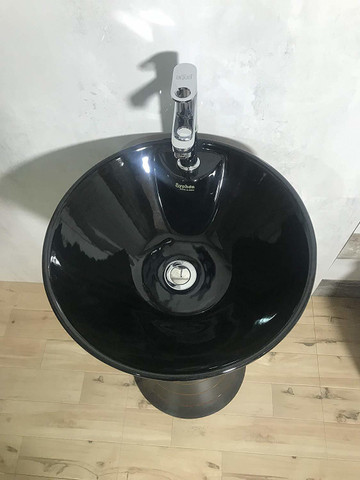 Ceramic One Piece Pedestal Wash Basin Standing Size 16 Inch Round