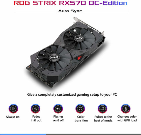 ASUS STRIX-RX570-O8G GDDR5 8 GB AMD/ATI Chipset 256 bit 1310 MHz