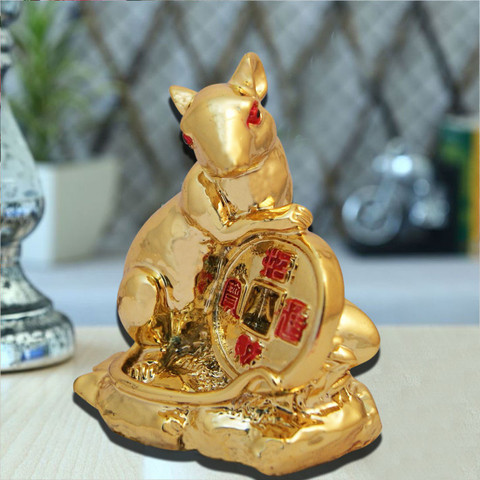 Feng Shui Ratte Statue Aus Kunstharz – Goldene Deko Für Zuhause Oder Büro