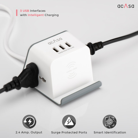 Plug Point Usb Driver ACASA 3-in-1 Power Cord Flagship Pro with Wireless Charging | 3 USB ...