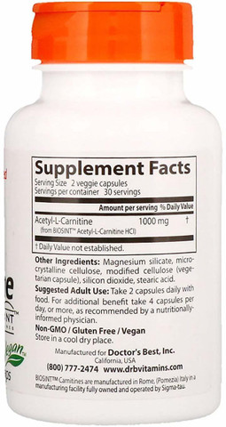 biosint acetyl l carnitine hcl L-Carnitine with Carnitines 500mg Doctor's Best Acetyl-L-Carnitine with Biosint