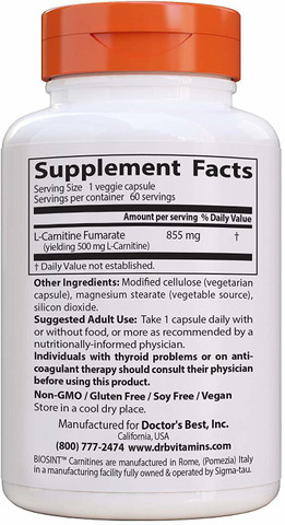 Doctor's Best L-Carnitine Fumarate 855 mg 60 Veggie Capsules Price in India 