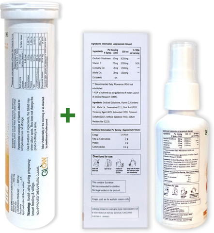 Glow Glutathione L-Glutathione 500mg + VitC 30Tab + Sulingual Glutathione  Spray Price in India - Buy Glow Glutathione L-Glutathione 500mg + VitC  30Tab + Sulingual Glutathione Spray online at Flipkart.com
