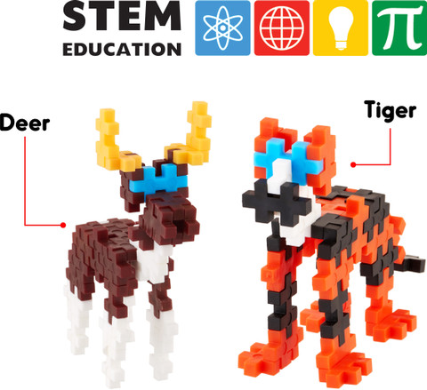 PLAY PANDA Fixi Bricks Jungle Tube 3 - Tiger and Deer - with 110 pcs ...