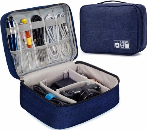 YUNYU Electronics Organizer Bag - Travel Gadget Pouch For Cables, USB Drives & Chargers, Grey Water-Resistant Cable Storage