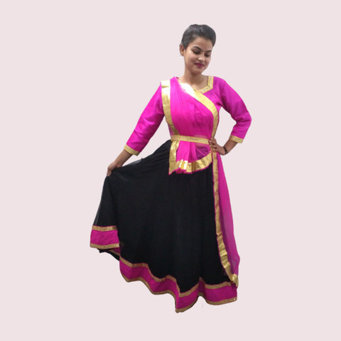 ITSMYCOSTUME Uttar Pradesh Dress Girl Black & Majenta Lehenga Choli Dupatta  Indian State & Folk Kids Fancy Dress Costume -(Material : Net & Dupian &  Silk) Kids Costume Wear Price in India -