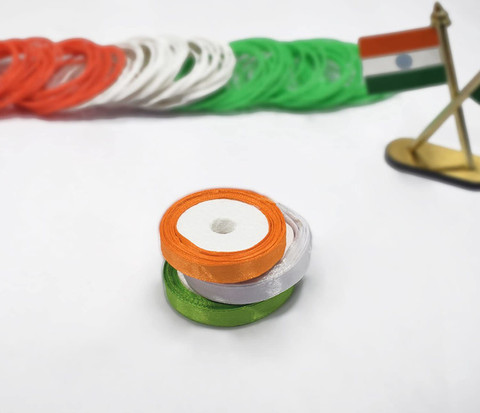 Msquare Supplies RIBBON TRICOLOR 001 Orange, Green, White Satin