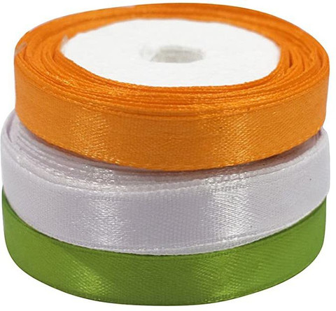 Msquare Supplies RIBBON TRICOLOR 001 Orange, Green, White Satin