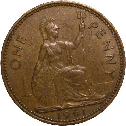 CoinView 1 Penny 1961 Elizabeth II Dei. Gratia. Regina. F:D Rare
