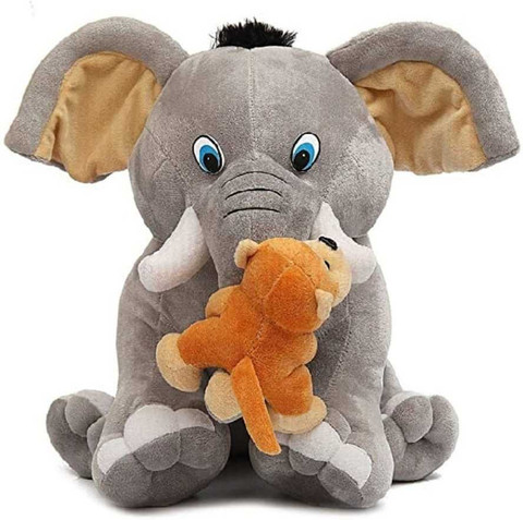 NBT Grey Elephant with Baby Monkey on Trunk Stuffed Soft Toy - 35