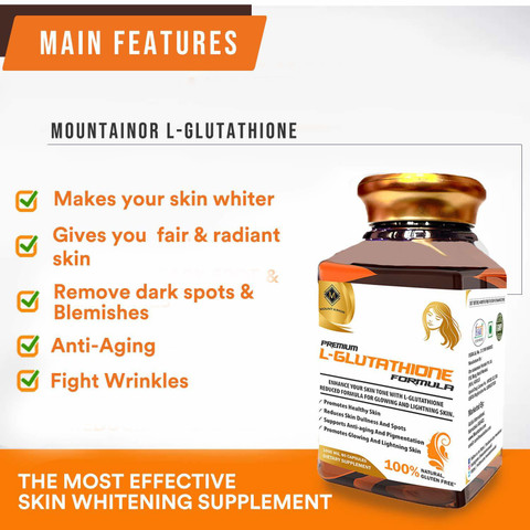 Mountainor L Glutathione 1000mg for Healthy, Brightening & Radiant Skin.  Price in India