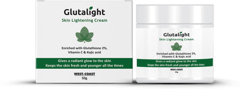Glutalight Glutathione, Vitamin C, Kojic Acid Skin Brightening & Lightening  Cream 50g, No Parabens, No Sulphates, No Silicone