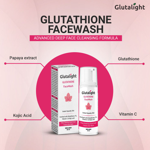 Glutalight Glutathione, Vitamin C, Kojic Acid Skin Lightening Deep Cleansing  60ml, No Parabens, No Sulphates, No Silicone Face Wash