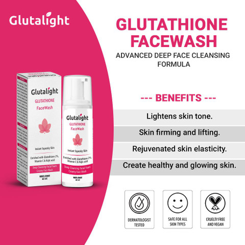 glutathione kojic acid vitamin c face wash Glutalight Glutathione, Vitamin C, Kojic Acid Skin Lightening Deep Cleansing  60ml, No Parabens, No Sulphates, No Silicone Face Wash
