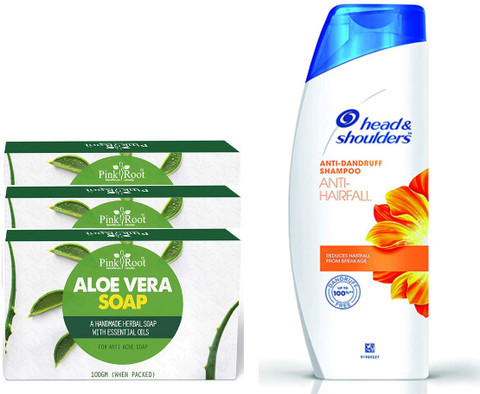 PINKROOT Aloevera Soap Pack of 3 with Head & Shoulders Anti Dandruff Shampoo  Anti Hairfall 180 ML Price in India - Buy PINKROOT Aloevera Soap Pack of 3  with Head & Shoulders