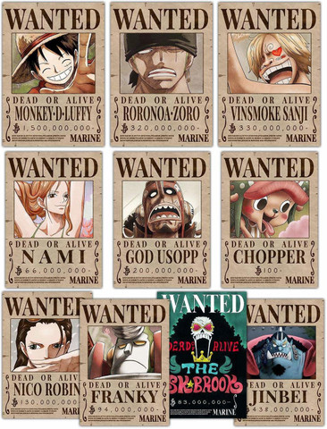 One Piece Posters - Set of 10 Wanted Posters Luffy, Sanji and